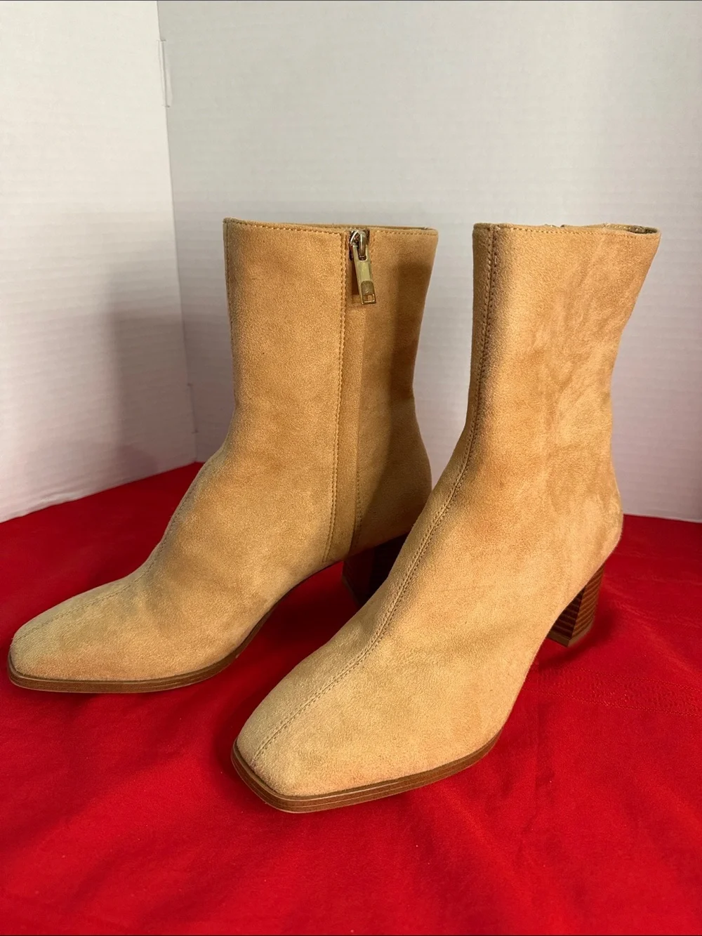 H&M Ankle Boots -Women's Camel Square Toe Suede Block Heel  Size 9.5